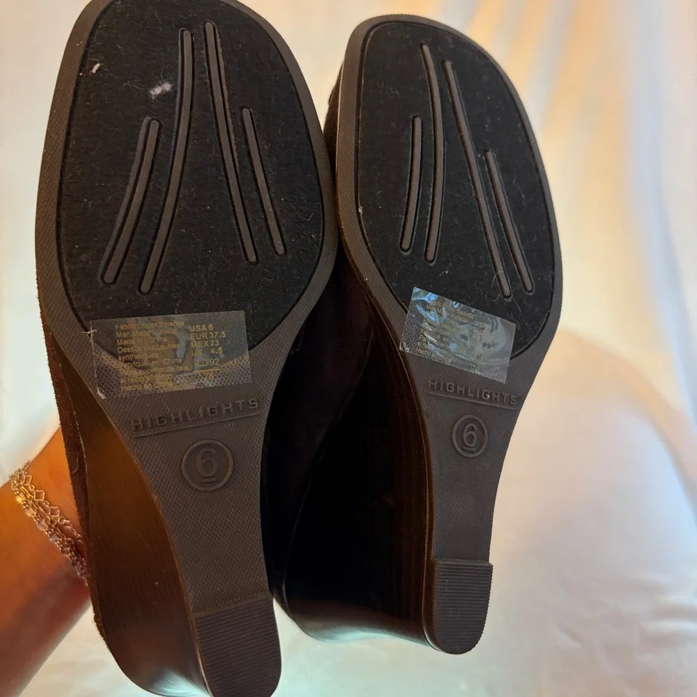 Y2k Highlights Womens Brown Faux Suede Wedge Penny Loafers Square Toe Slip On